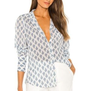 NWT Nili Lotan NL Paisley Print Button Down Shirt White & Blue Size Small